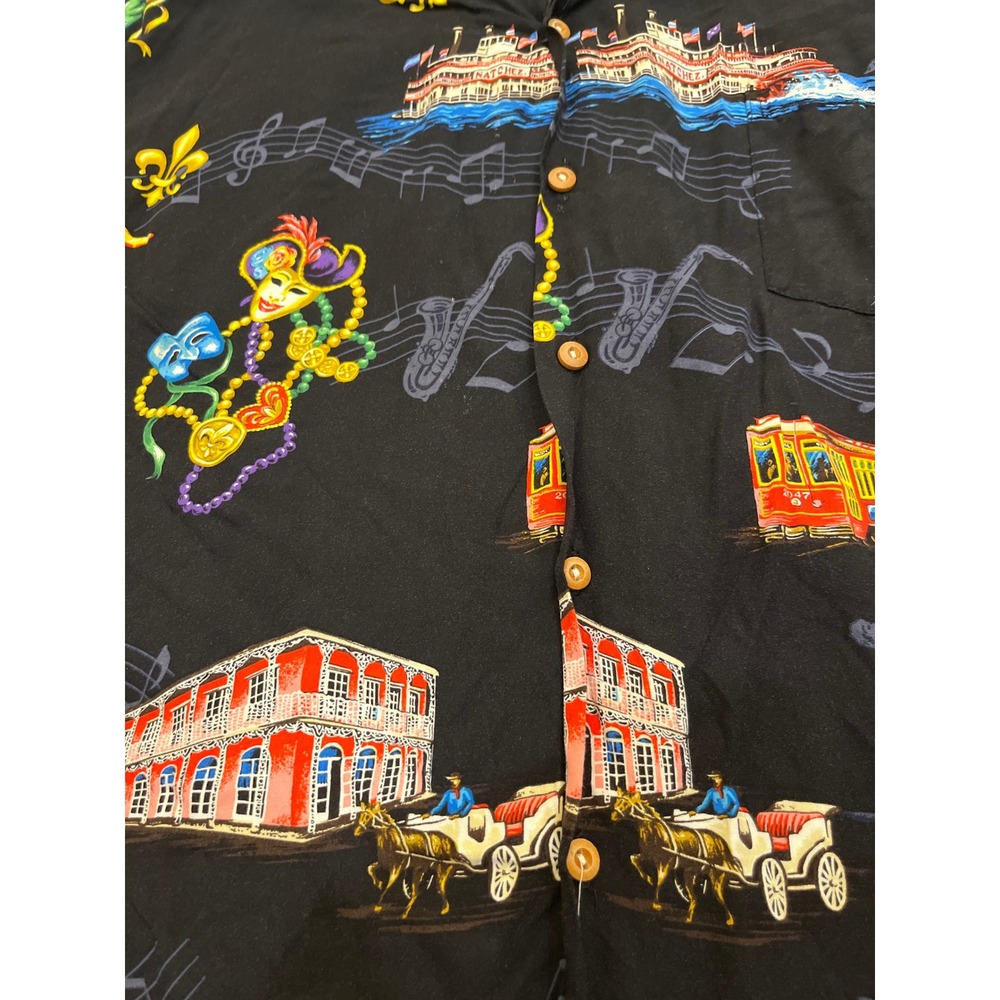 Paradise Found New Orleans Mardi Gras Shirt Mens 2XL Black Riverboat Jazz Print